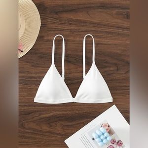 NEW Shein White Ribbed Triangle Bikini Top Medium with pads